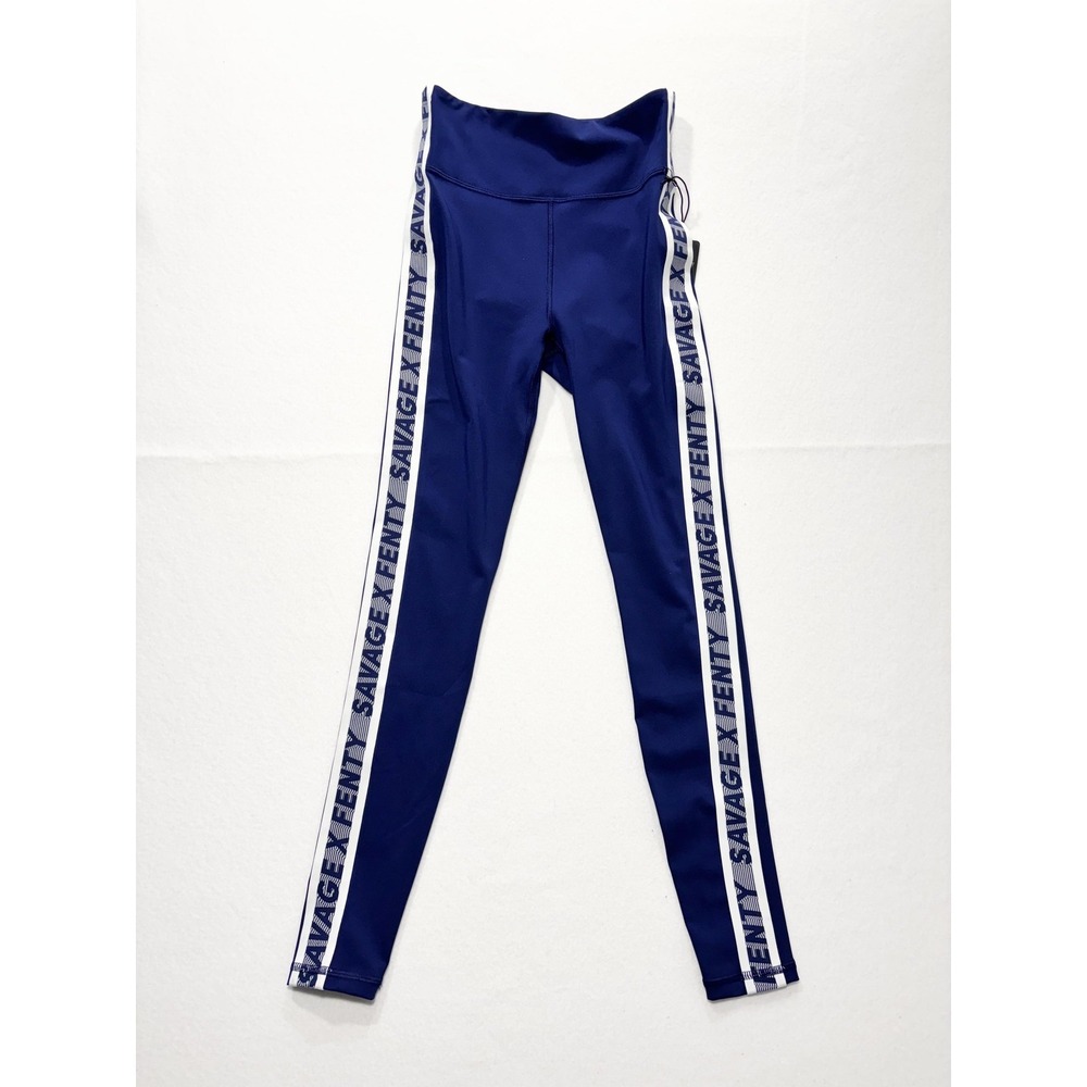 Savage X Fenty Leggings Womens Small Blue High Rise Logo Side Stripe Sport Ankle